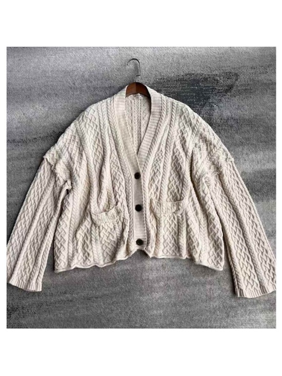 Free People Washed Ashore Cardi Large Knit Tea Beige Cream Oatmeal sz xs - Picture 2 of 10